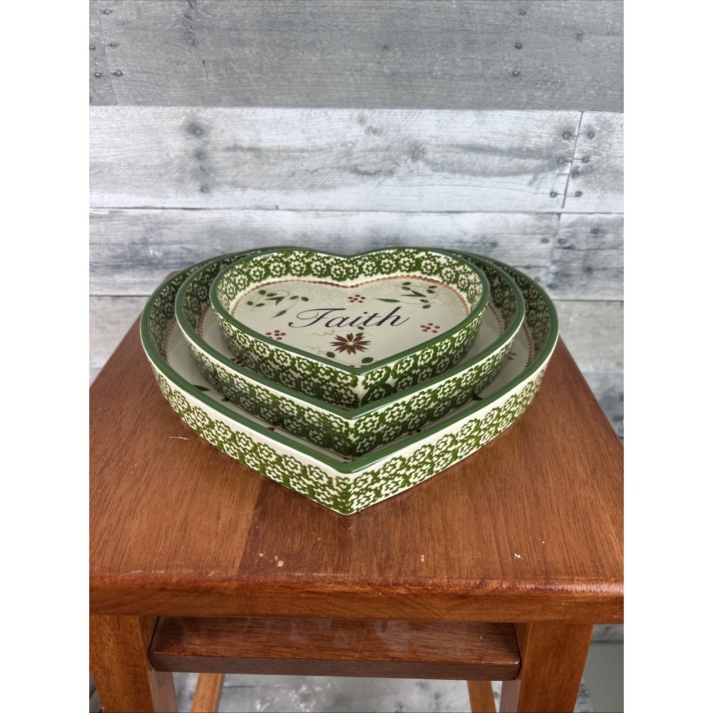 Temptations By Tara 3 Nested Heart Lid-it's Celebrate Family Faith Green Lace